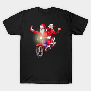 Biker Couples Santa Christmas T-Shirt